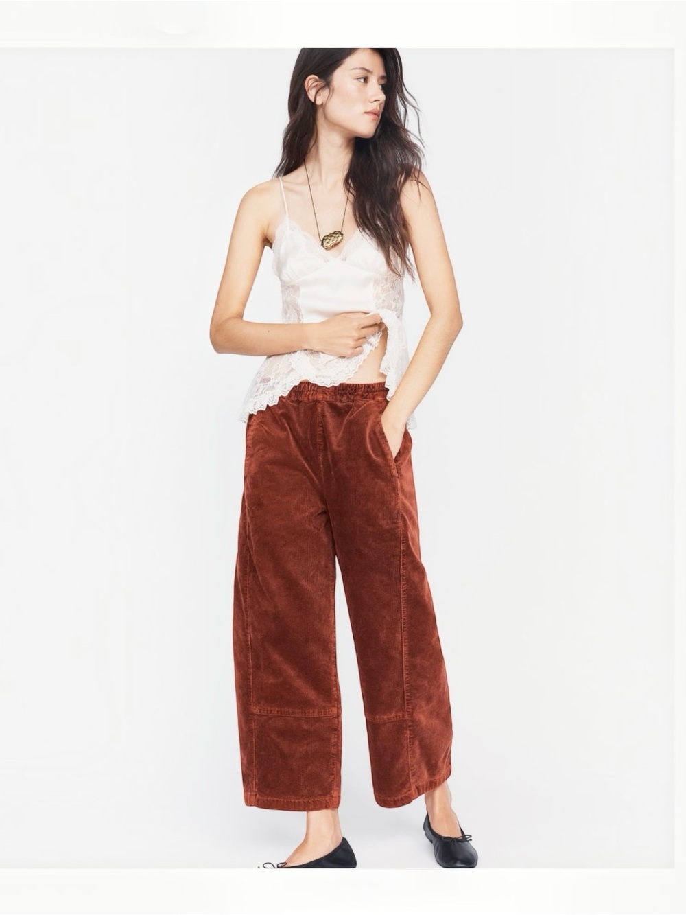 Pilcro Izzie Relaxed Corduroy Pull-On Barrel Pants in Rose/Tyrie NWT